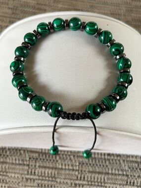 Green Striped Bead Adjustable Bracelet